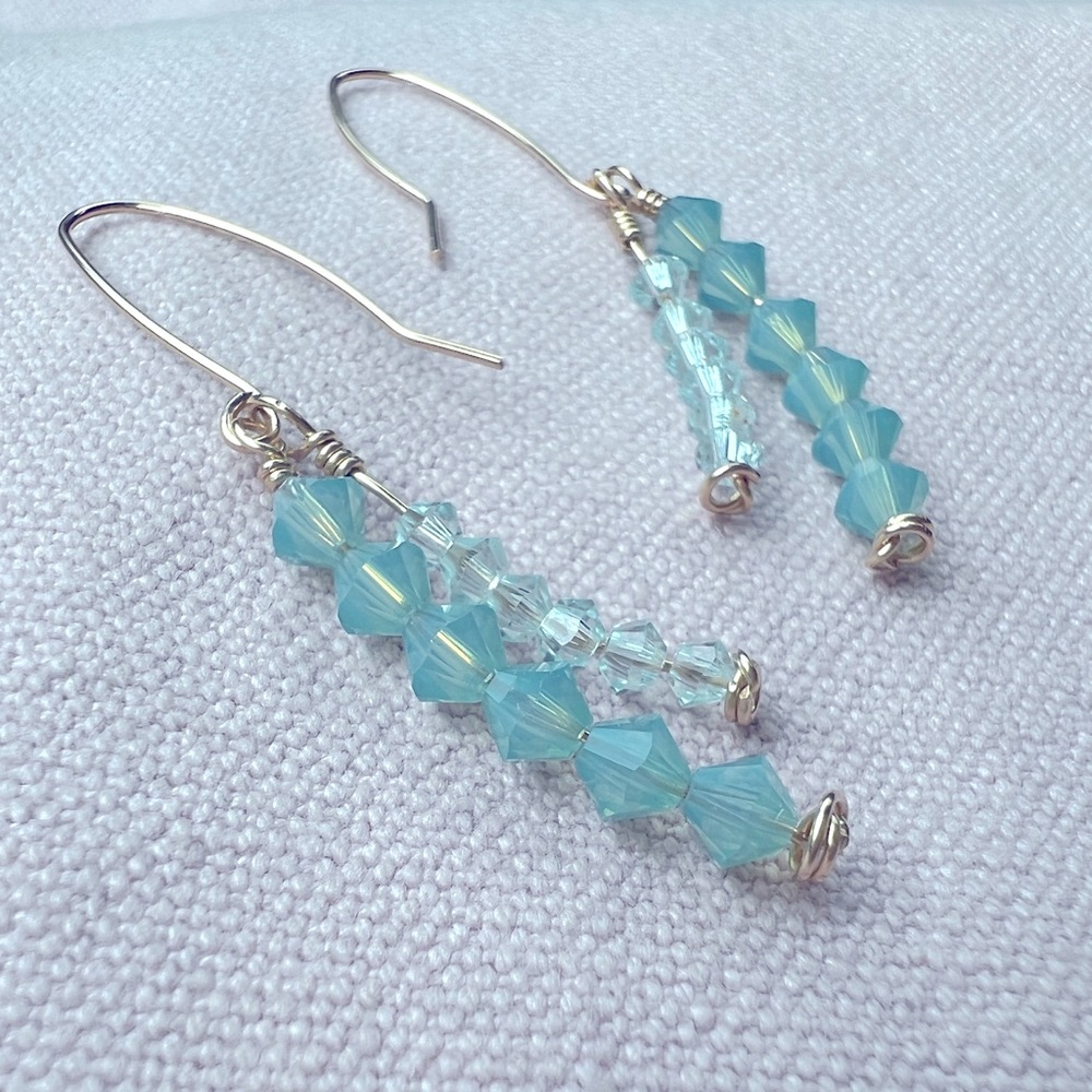 Handmade 14k aqua glass bead earrings